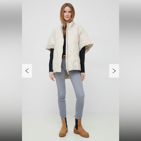 NWOT Mos Mosh Aubrey Diamond Down Poncho in Birch Packable Lightweight Jacket - Picture 2 of 16